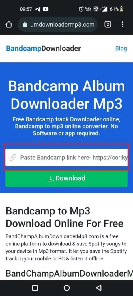 input bandcamp url on mobile